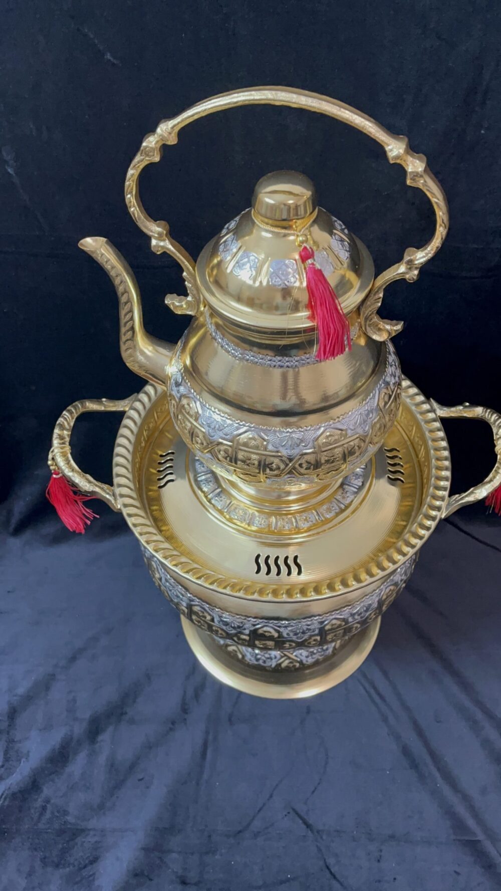 Moroccan Brass Tea Set with Intricate Details