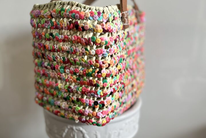 Colorful Raffia Tote Bag with Leather Handles