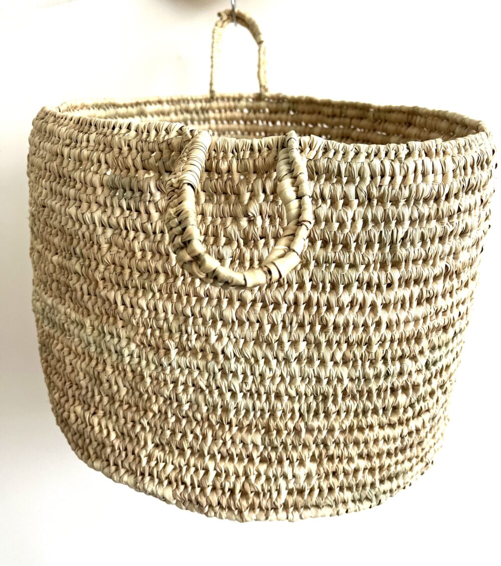 Handwoven Seagrass Basket with Leather Handles