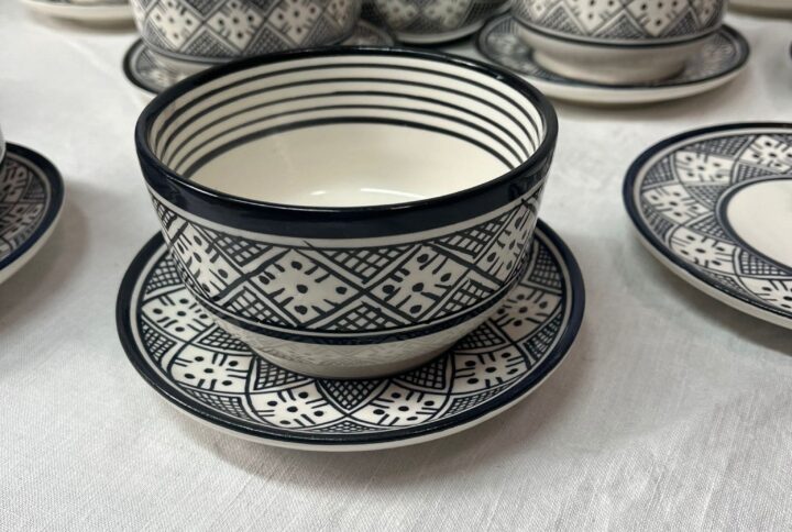 Hand-Painted Ceramic Bowls with Plates
