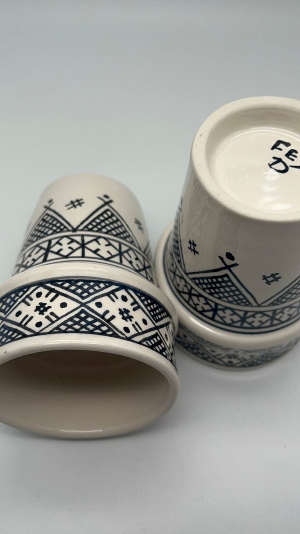 Hand-Painted Cups with Intricate Green Pattern