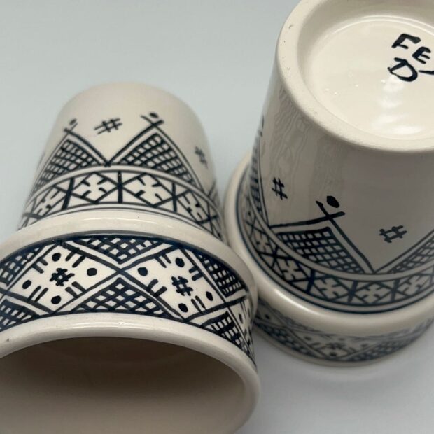 Hand-Painted Cups with Intricate Green Pattern