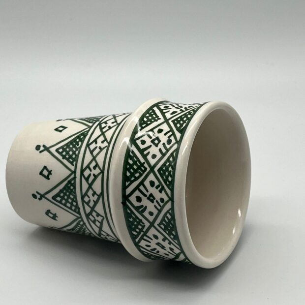 Hand-Painted Cups with Intricate Green Pattern